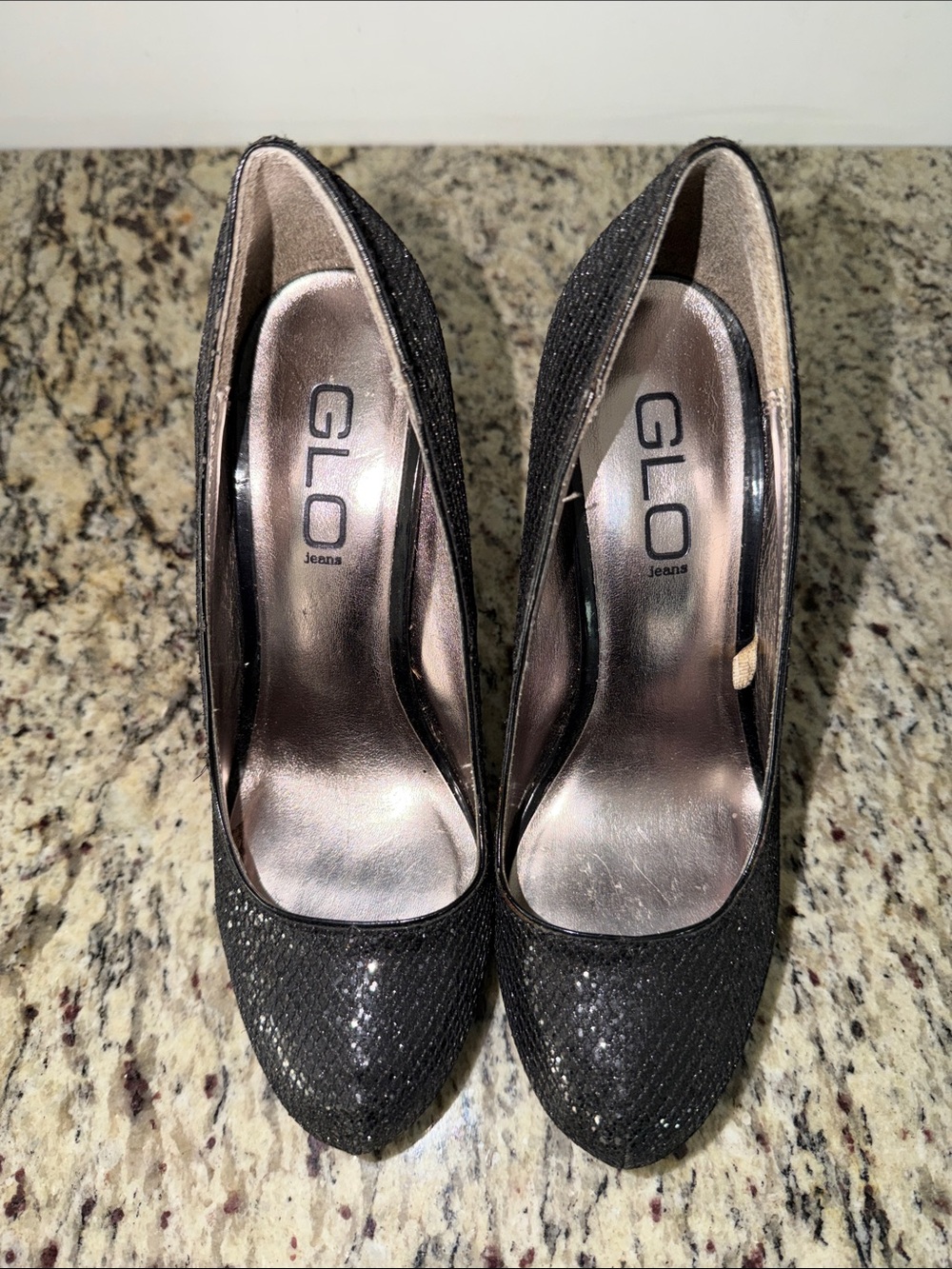 GLO Jeans Black Glitter High Heel Pumps